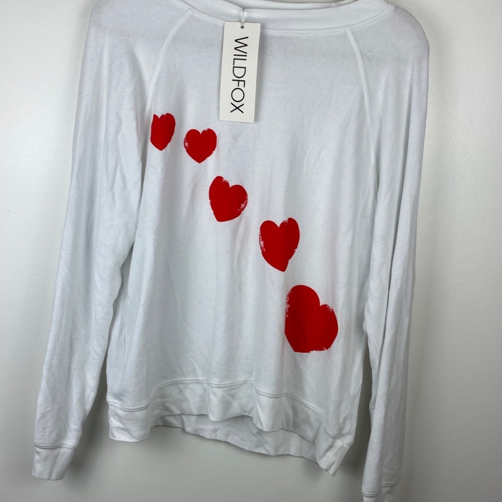NWT Wildfox heart baggy crew sweatshirt sweater red white graphic S small